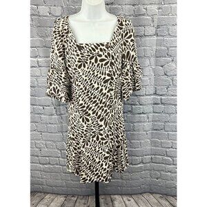 Trina Turk Brown/Cream Silk Bell Sleeve Dress Size 6